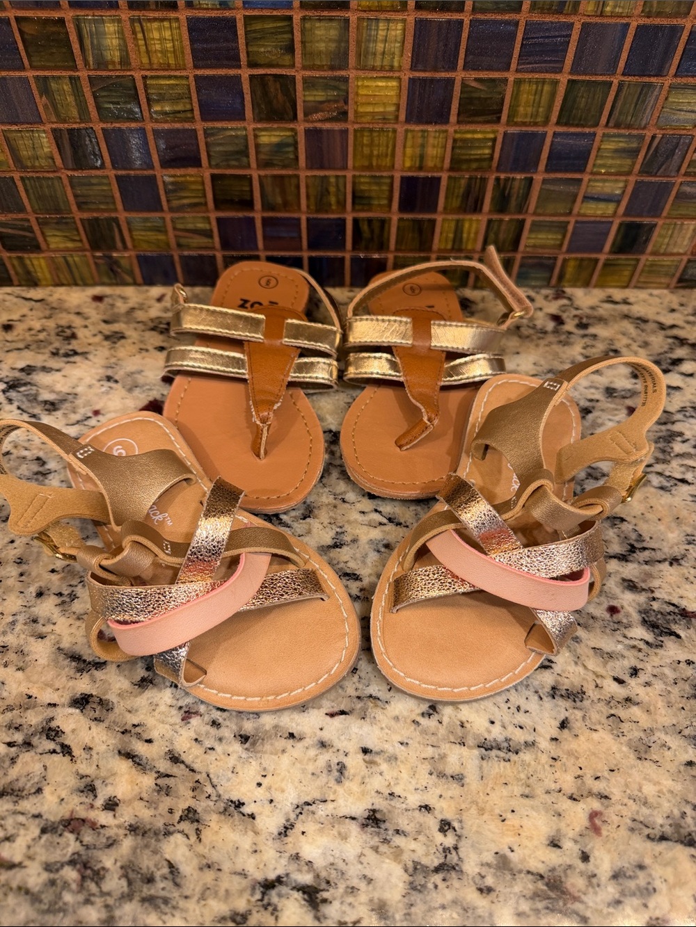 Pair of Toddler Gold and Pink Strappy Sandals, 6